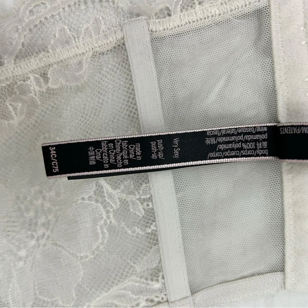 Victoria Secret Bralette Bra Bombshell Push Up White Size 34C Bridal Lace - Picture 7 of 12